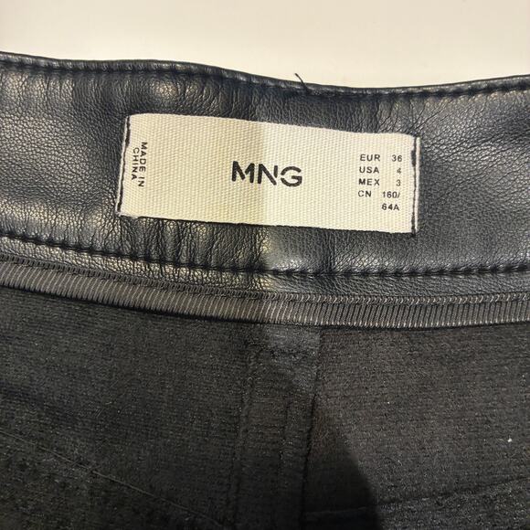 Mango Black Faux Leather Flared Trousers Sz 4 - Picture 9 of 15
